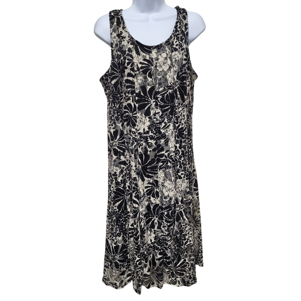 Perceptions New York Womens XL Black Cream Floral Lace Sleeveless Midi Dress